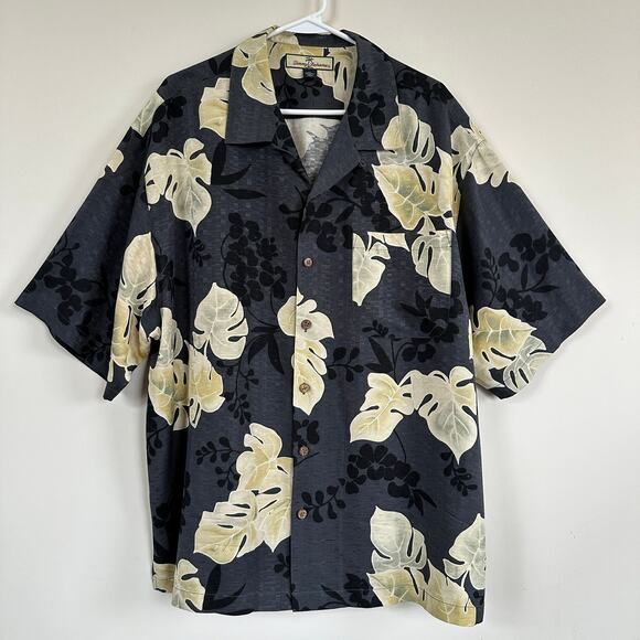 Tommy Bahama Washable Silk Hawaiian Shirt Tropical Leaves Button Front Men's XL - Picture 1 of 9